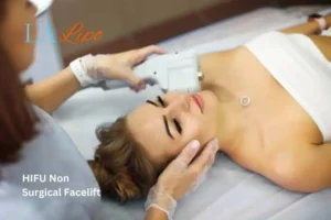 Woman having Hi-Fu to reduce wrinkles Ruislip Gardens.