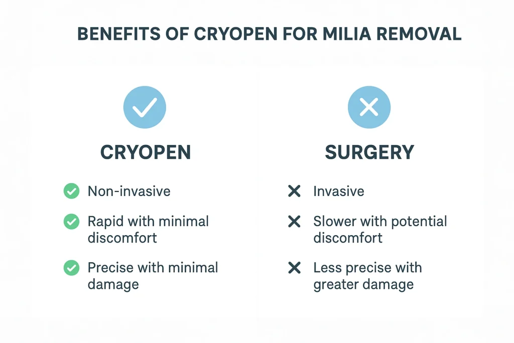 Benefits of cryopen for milia removal Ruislip Gardens compared to surgical treatments.