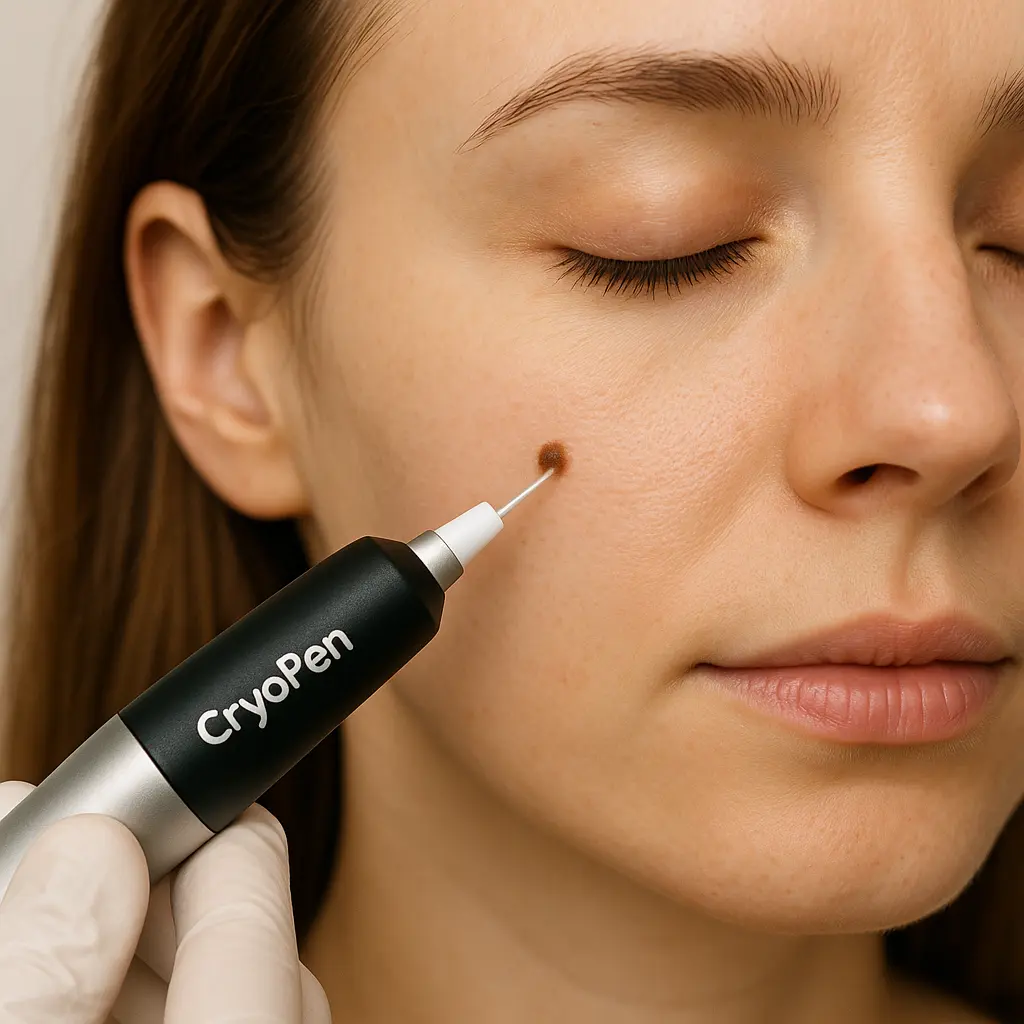 woman receiving facial mole removal Ruislip Gardens using cryopen
